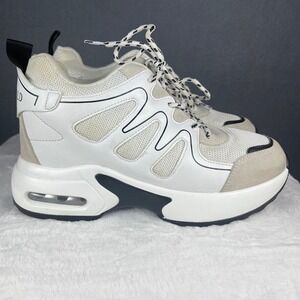 AONEGOLD Women's Chunky Platform Sneakers White Leather Shoes Air Sole Trendy